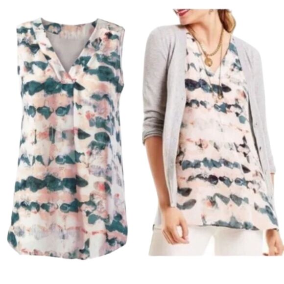 CAbi Gelato Top 5035 Blouse Sleeveless Chiffon Pastel Watercolor Flowy Pink M - Picture 1 of 15